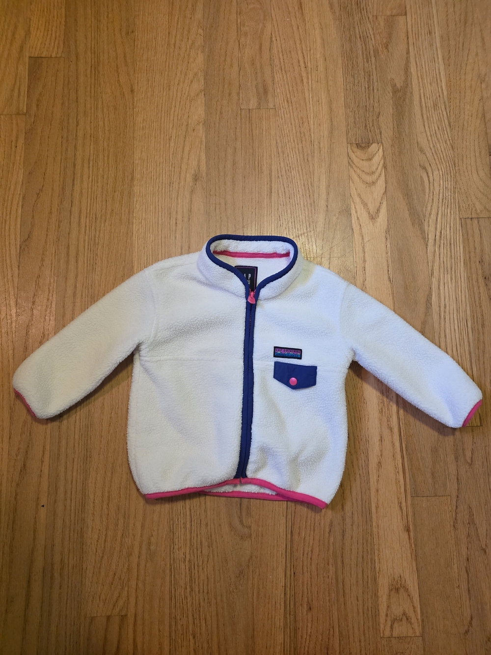Baby GAP White Fleece Jacket with Pink and Navy Trim Size 18-24 Months